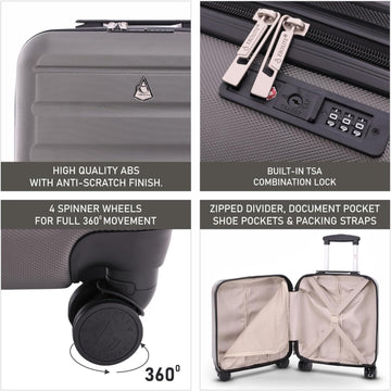 Aerolite 45x36x20cm easyJet Maximum Size 8 Wheel ABS Hard Shell Carry On Hand Cabin Luggage Underseat Flight Travel Bag Spinner Suitcase 45x36x20 with TSA Lock & 5 Year Warranty - Aerolite UK